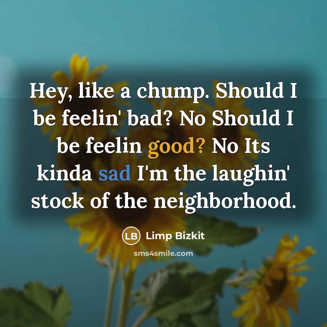 “Hey, like a chump. Should I be feelin' bad? No…” quote by Limp Bizkit