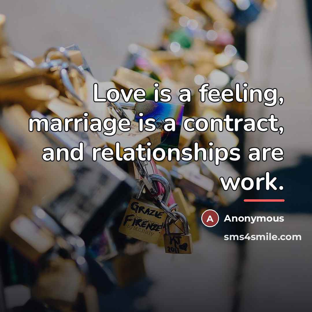 “Love is a feeling, marriage is a contract, and relationships…” quote by Anonymous