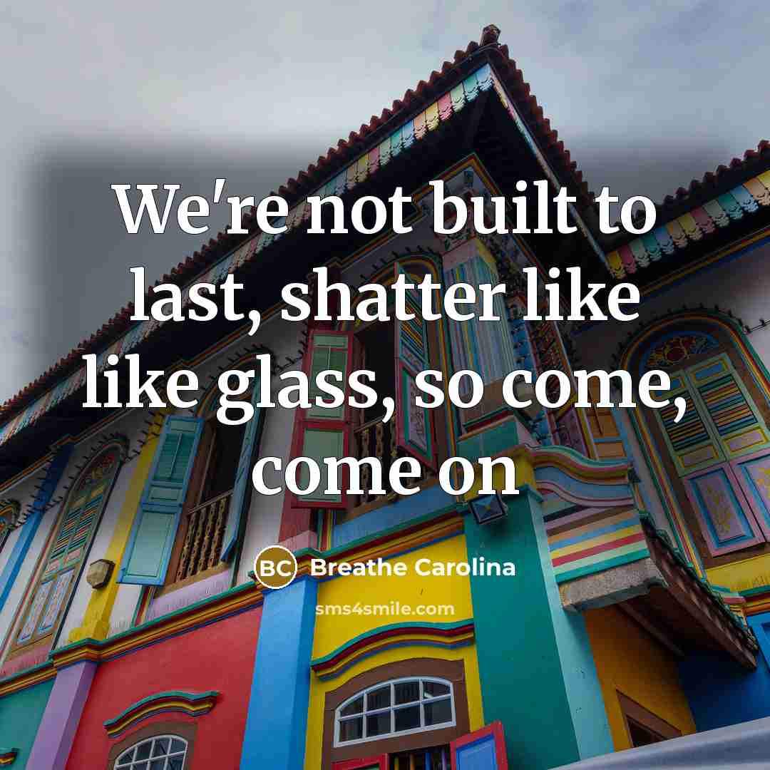 “We're not built to last, shatter like like glass, so come, come on” quote by Breathe Carolina