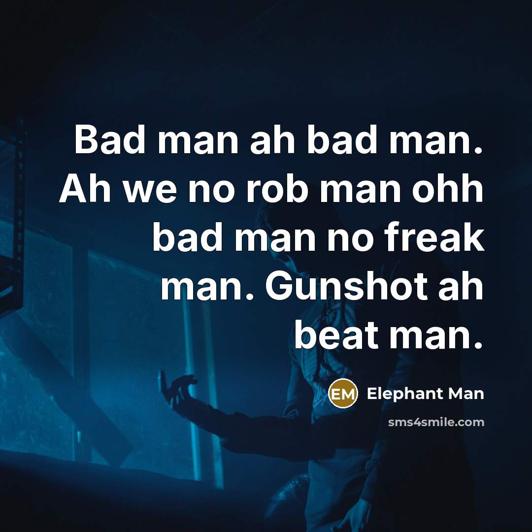 “Bad man ah bad man. Ah we no rob man…” quote by Elephant Man