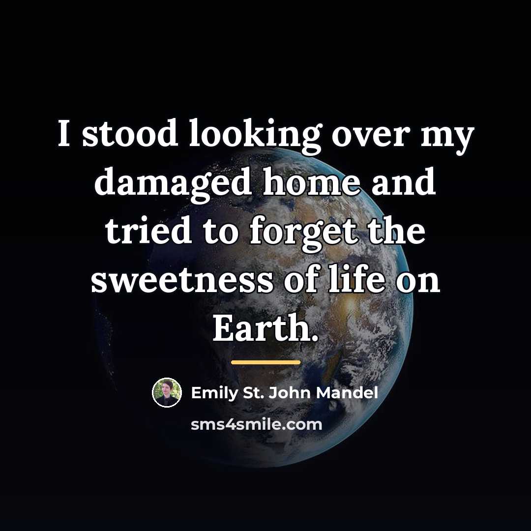 “I stood looking over my damaged home and tried to…” quote by Emily St. John Mandel