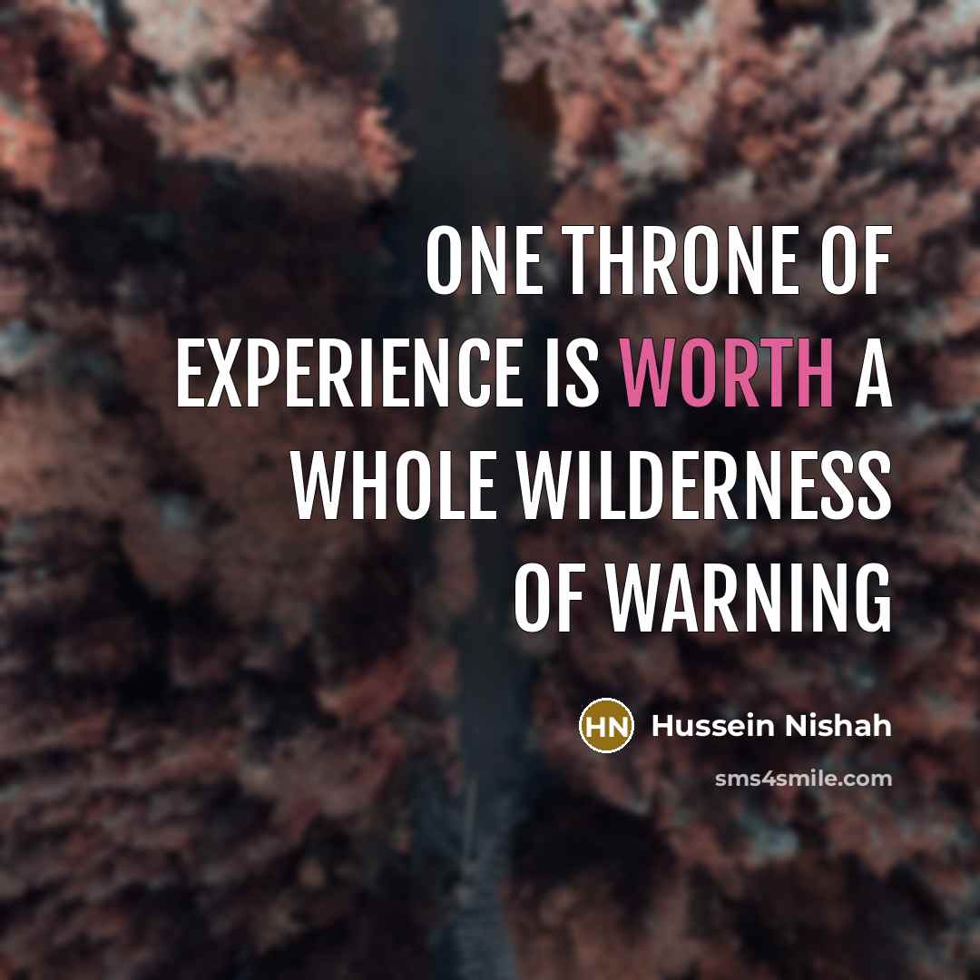 “One throne of experience is worth a whole wilderness of…” quote by Hussein Nishah