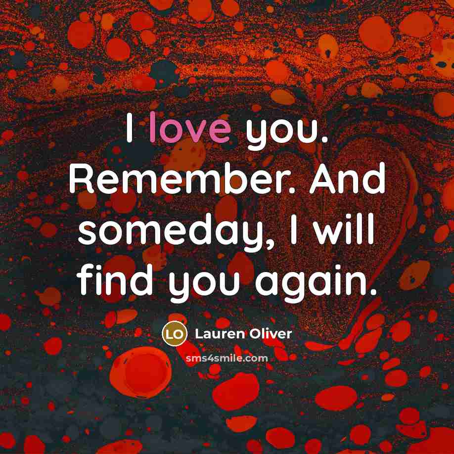 “I love you. Remember. And someday, I will find you…” quote by Lauren Oliver