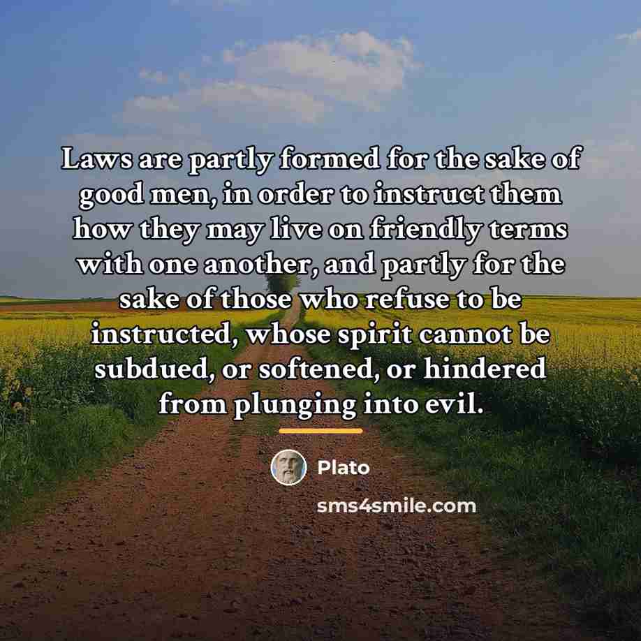 “Laws are partly formed for the sake of good men,…” quote by Plato
