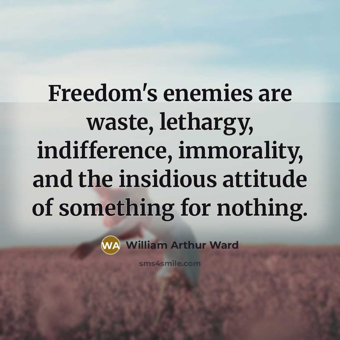 “Freedom's enemies are waste, lethargy, indifference, immorality, and the insidious…” quote by William Arthur Ward