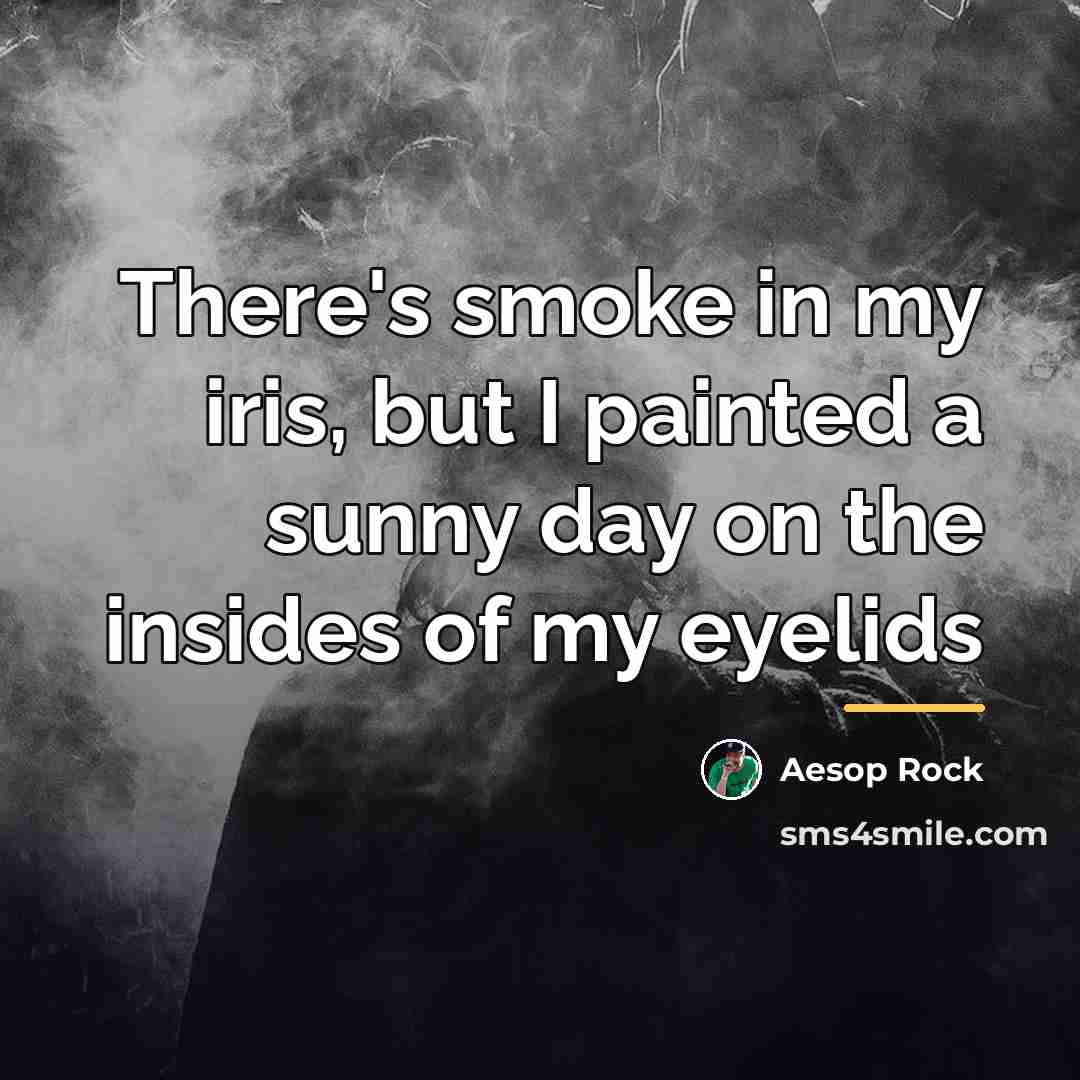 “There's smoke in my iris, but I painted a sunny…” quote by Aesop Rock