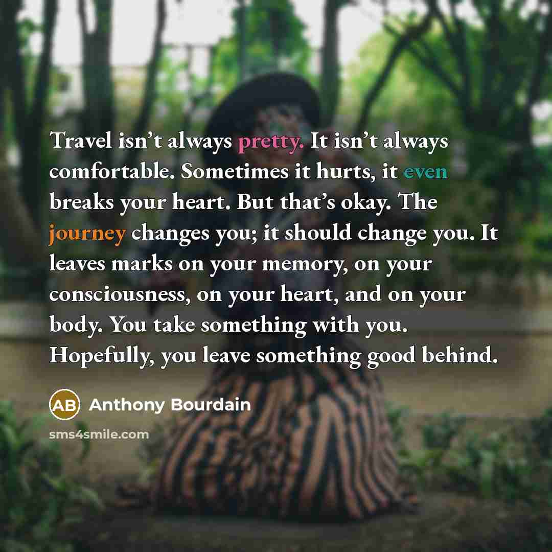 “Travel isn’t always pretty. It isn’t always comfortable. Sometimes it…” quote by Anthony Bourdain