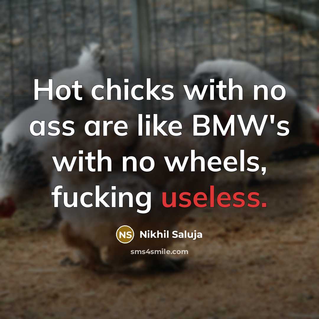 “Hot chicks with no ass are like BMW's with no wheels, fucking useless.” quote by Nikhil Saluja