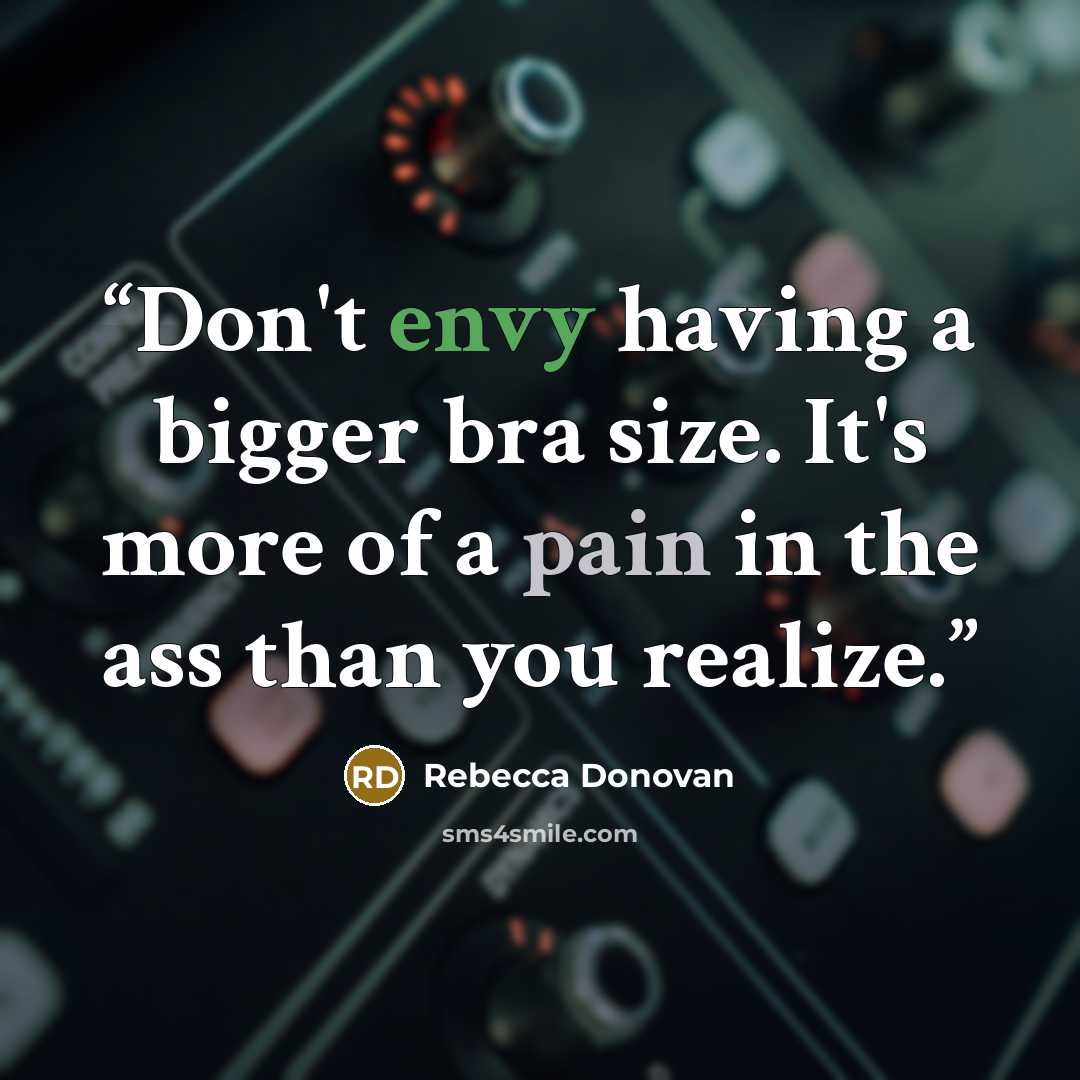 “Don't envy having a bigger bra size. It's more of a pain in the ass than you realize.” quote by Rebecca Donovan
