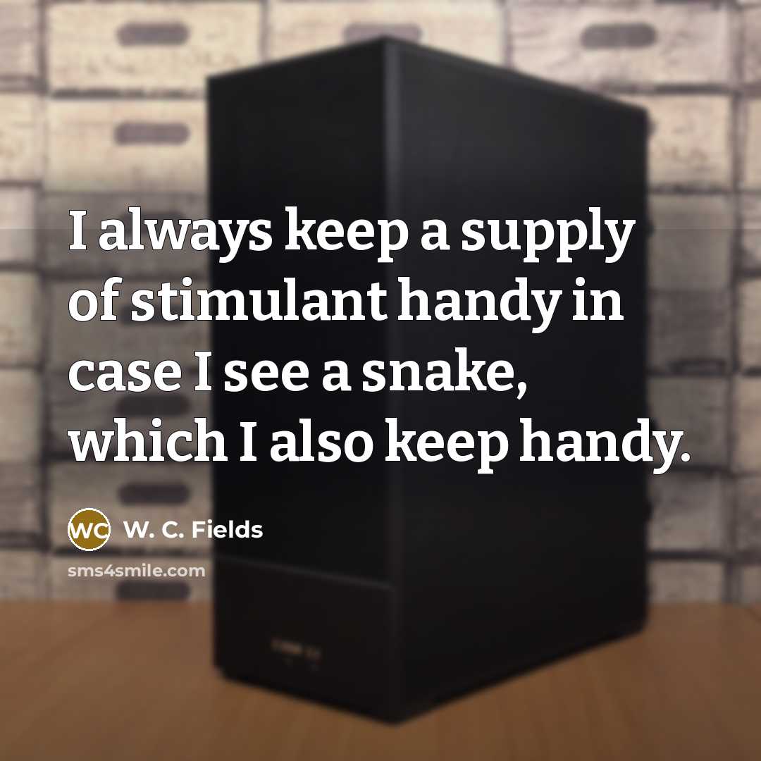 “I always keep a supply of stimulant handy in case…” quote by W. C. Fields