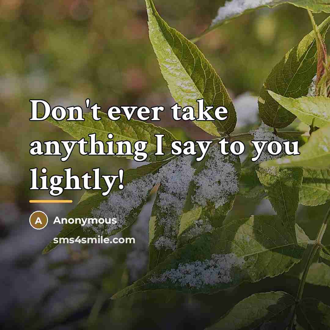 “Don't ever take anything I say to you lightly!…” quote by Anonymous