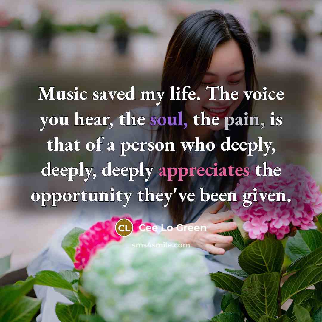 “Music saved my life. The voice you hear, the soul,…” quote by Cee Lo Green