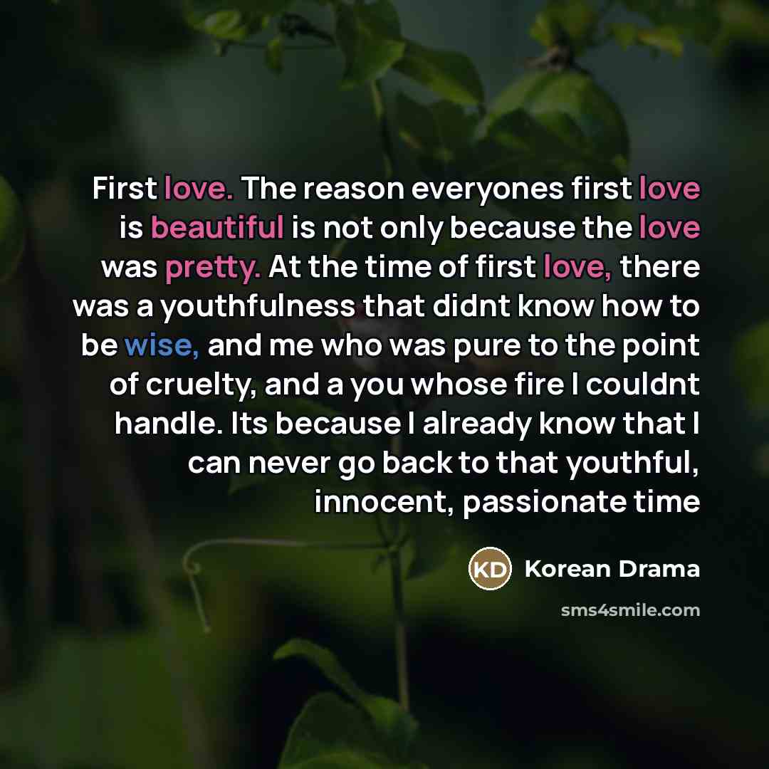 “First love. The reason everyones first love is beautiful is…” quote by Korean Drama