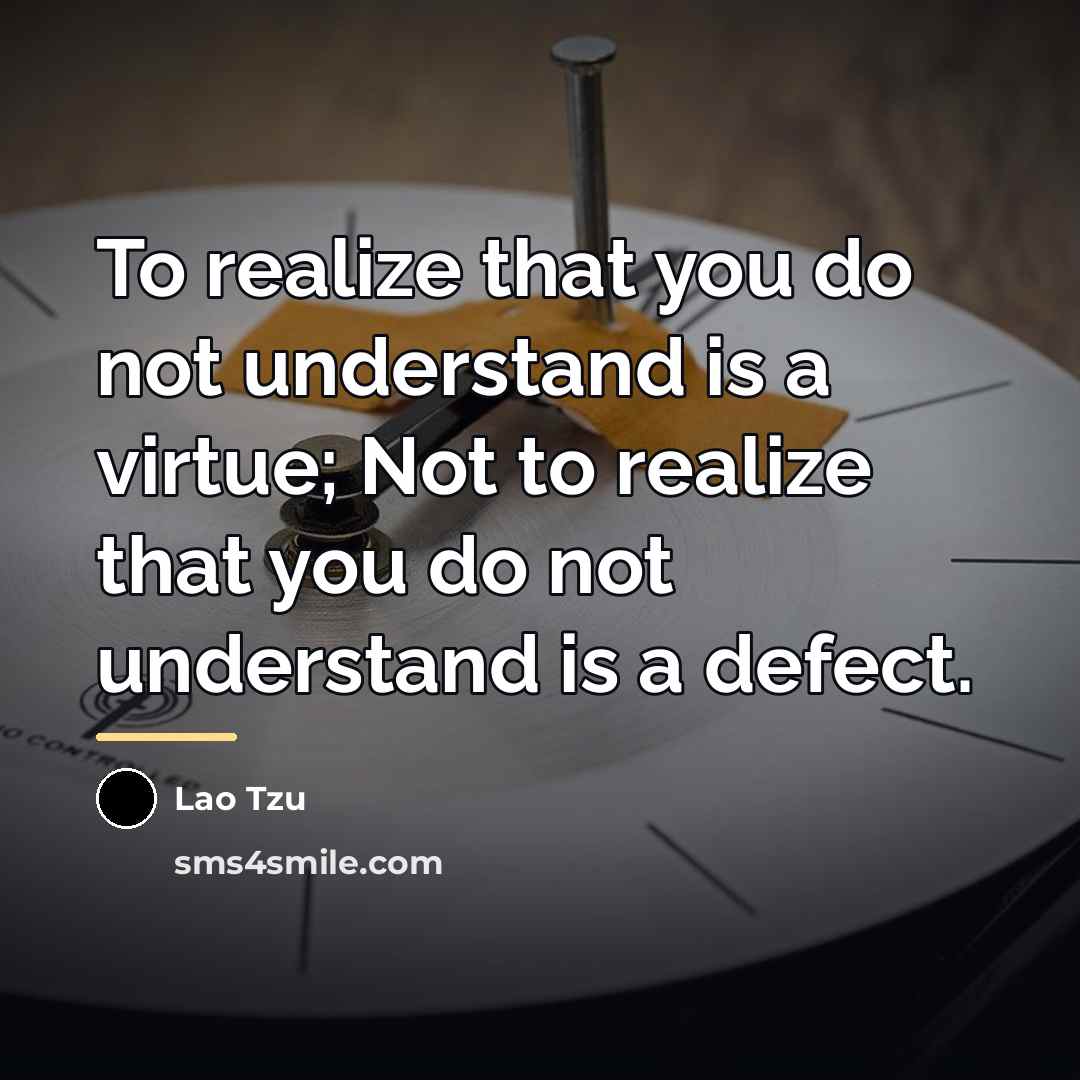 “To realize that you do not understand is a virtue;…” quote by Lao Tzu