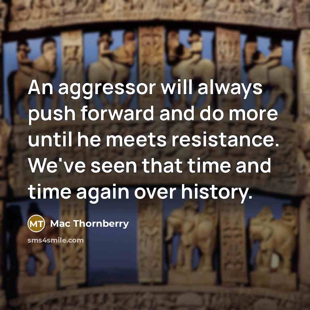 “An aggressor will always push forward and do more until he meets resistance. We've seen that time and time again over history.” quote by Mac Thornberry
