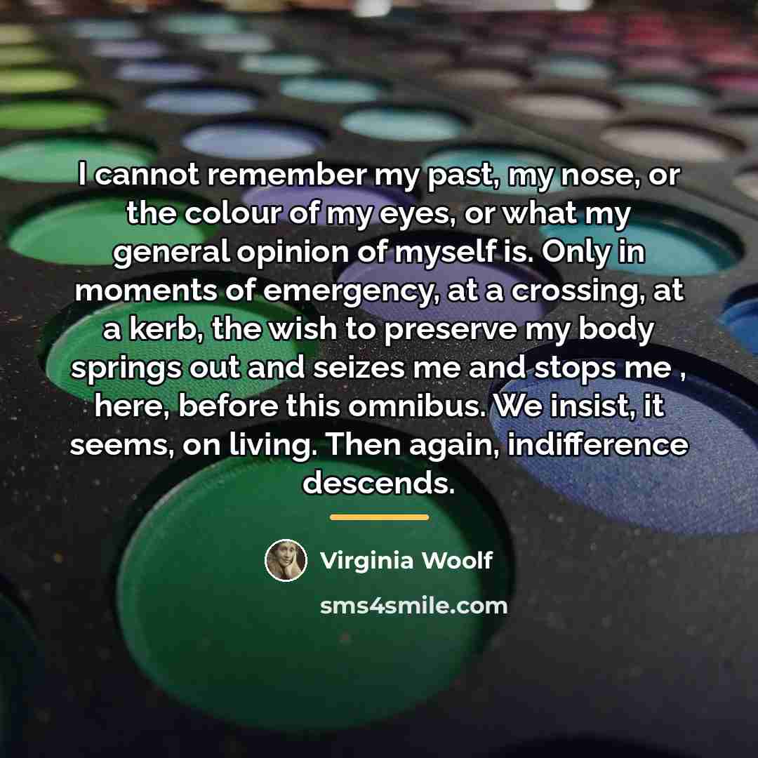 “I cannot remember my past, my nose, or the colour…” quote by Virginia Woolf