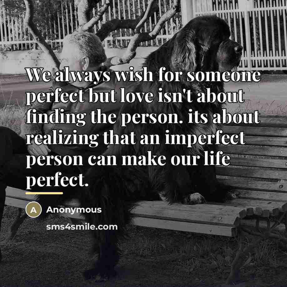 “We always wish for someone perfect but love isn't about…” quote by Anonymous