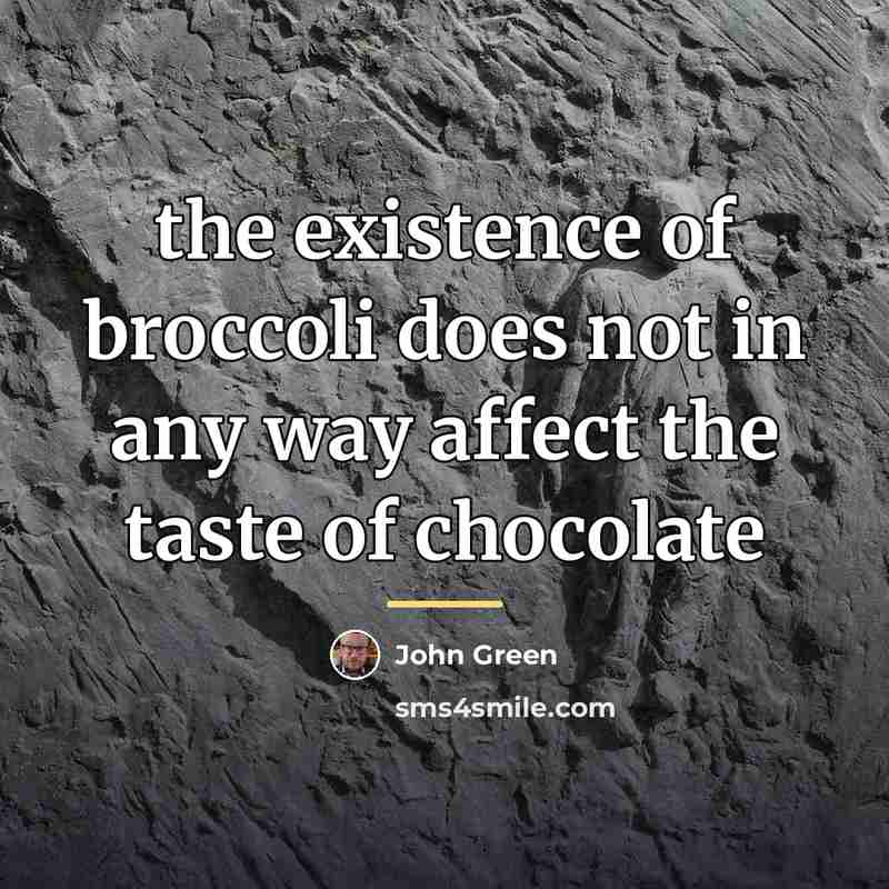 “the existence of broccoli does not in any way affect…” quote by John Green