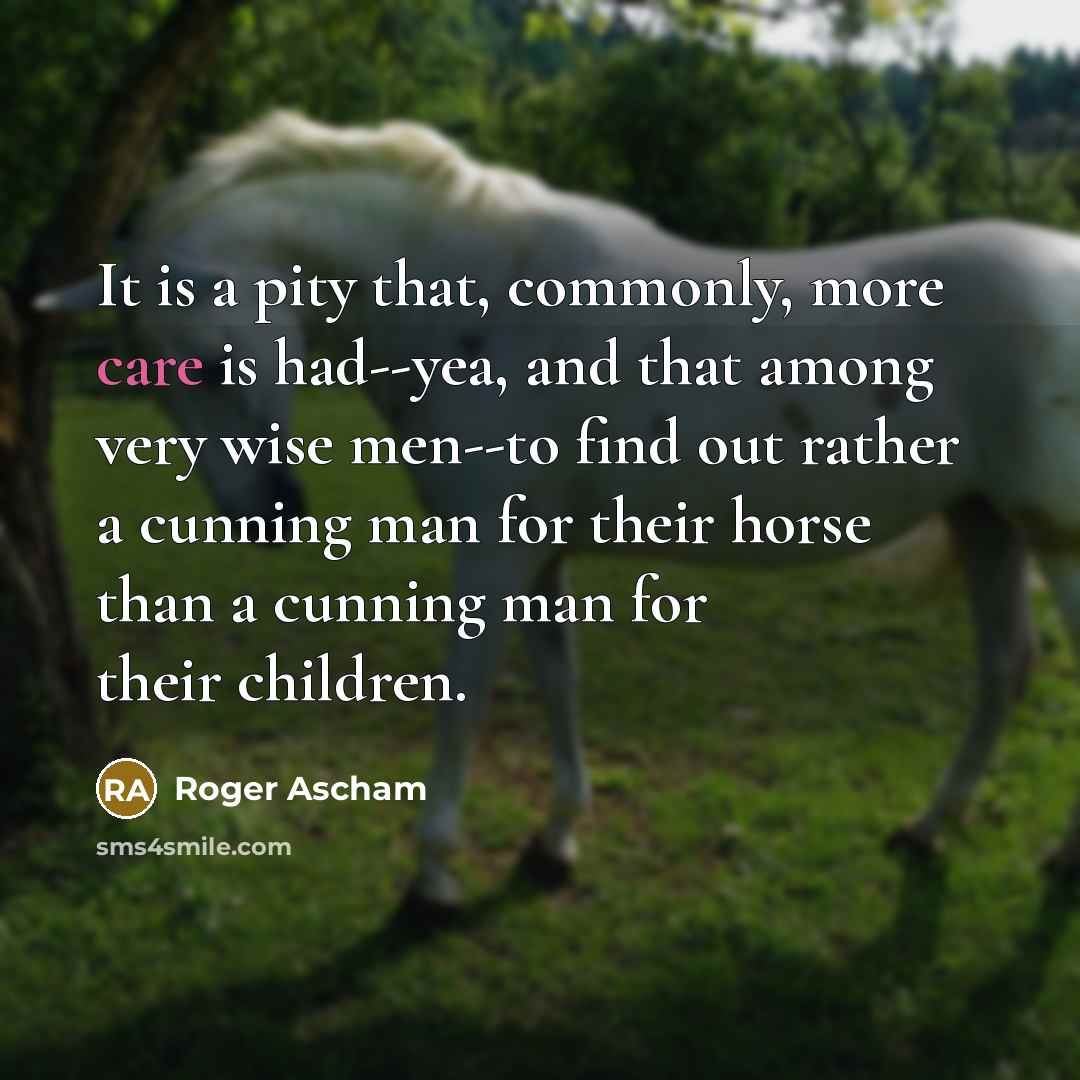 “It is a pity that, commonly, more care is had--yea,…” quote by Roger Ascham
