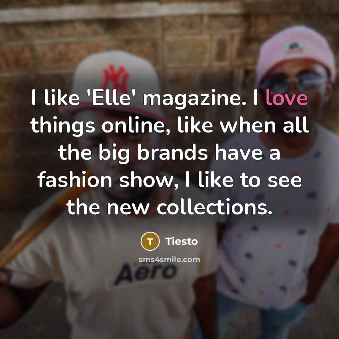 “I like 'Elle' magazine. I love things online, like when…” quote by Tiesto