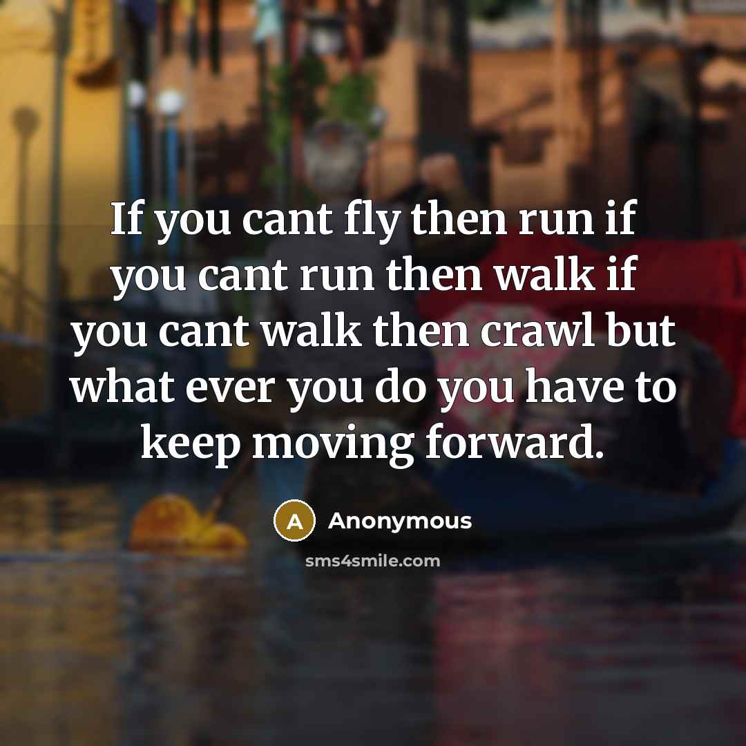 “If you cant fly then run if you cant run then walk if you cant walk then crawl but what ever you do you have to keep moving forward.” quote by Anonymous