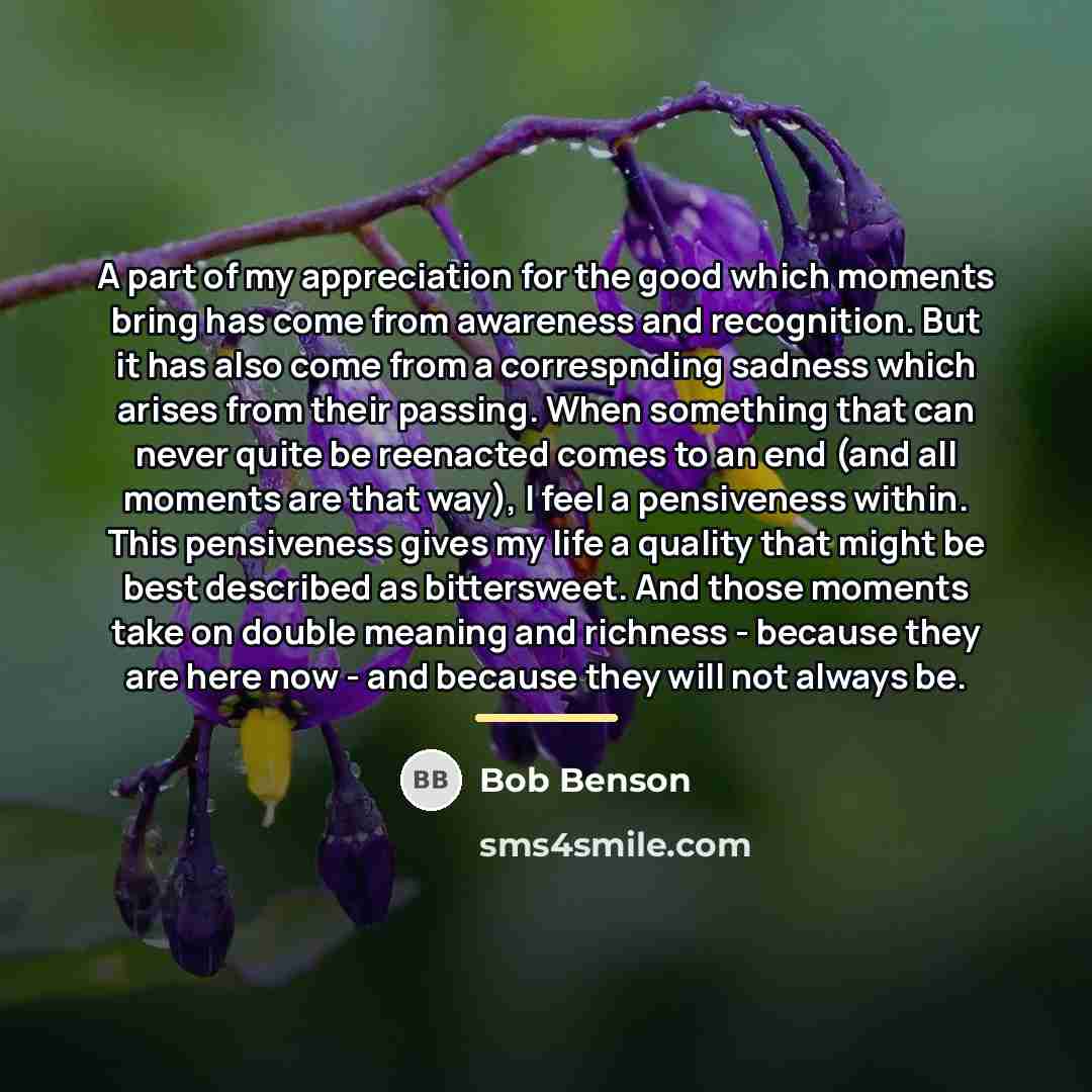 “A part of my appreciation for the good which moments…” quote by Bob Benson