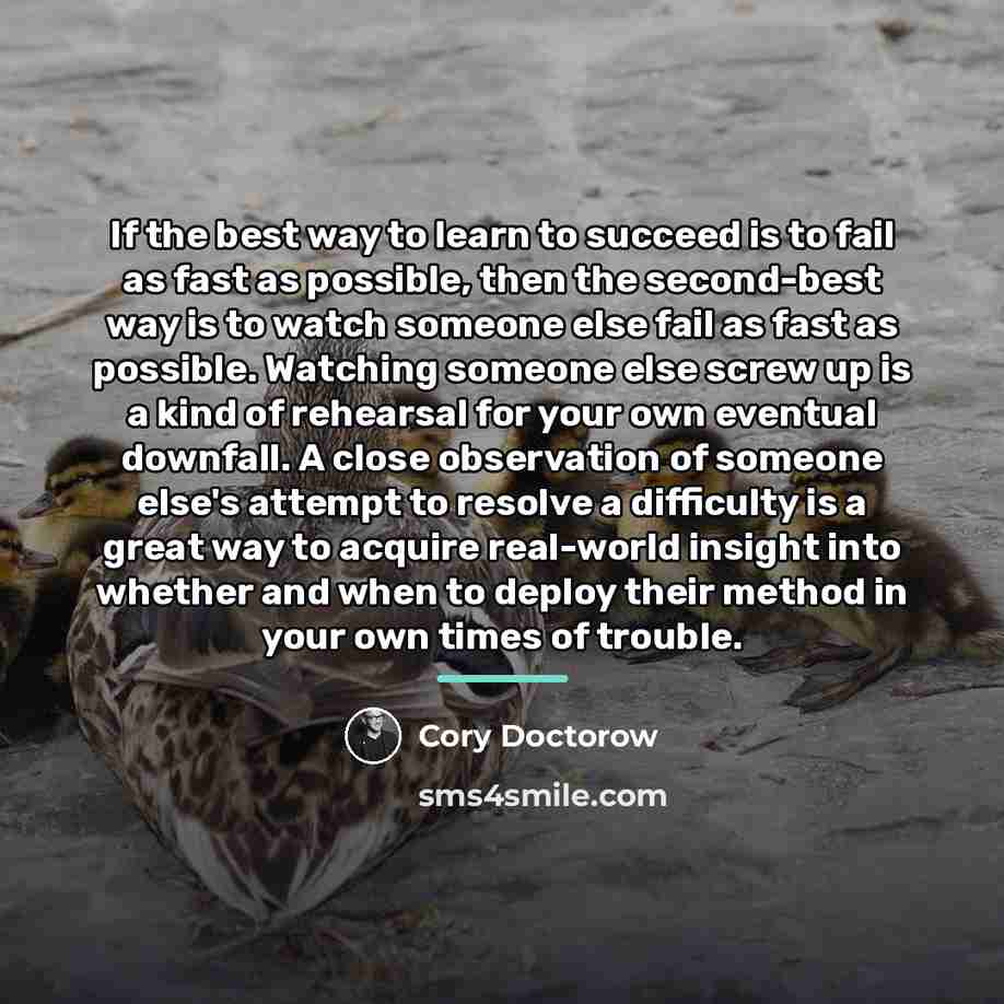 “If the best way to learn to succeed is to…” quote by Cory Doctorow