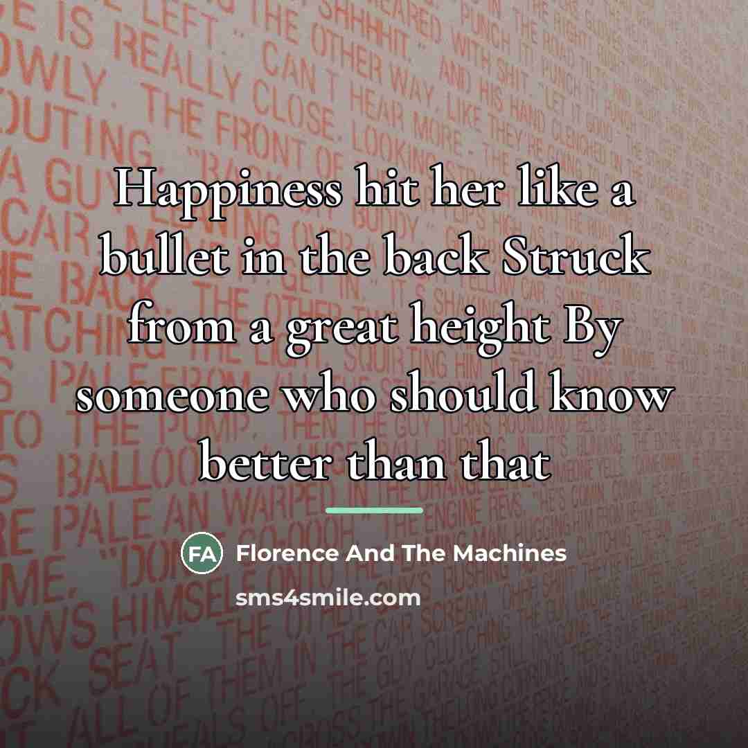 “Happiness hit her like a bullet in the back Struck…” quote by Florence And The Machines