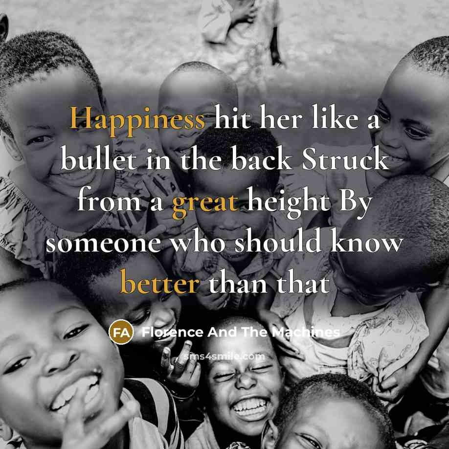 “Happiness hit her like a bullet in the back Struck from a great height By someone who should know better than that” quote by Florence And The Machines