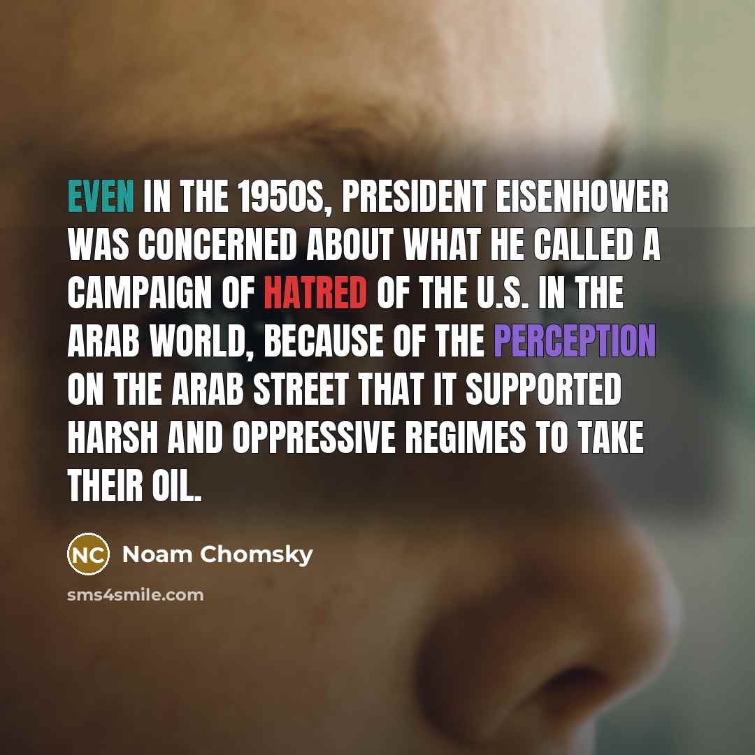 “Even in the 1950s, President Eisenhower was concerned about what…” quote by Noam Chomsky