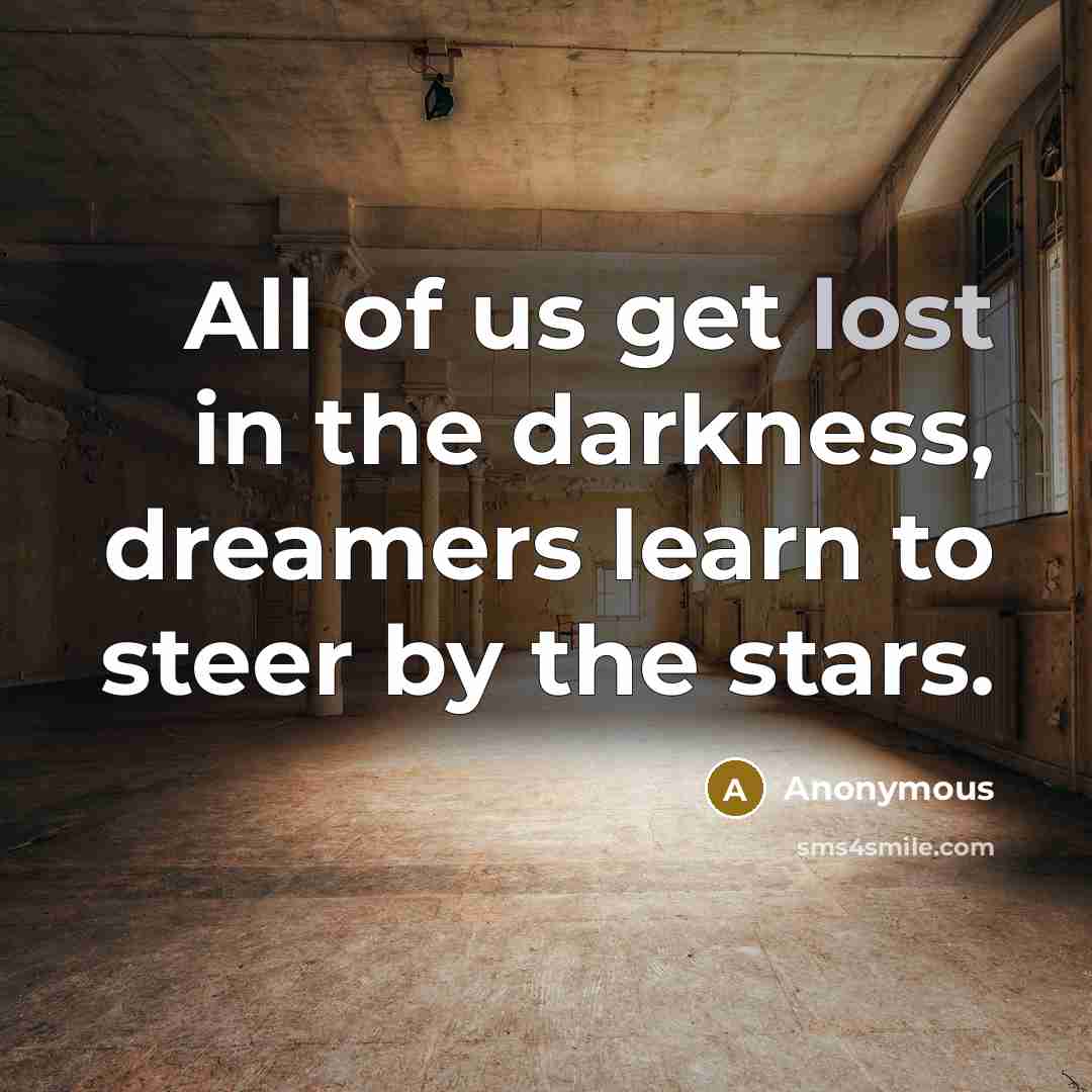 “All of us get lost in the darkness, dreamers learn…” quote by Anonymous