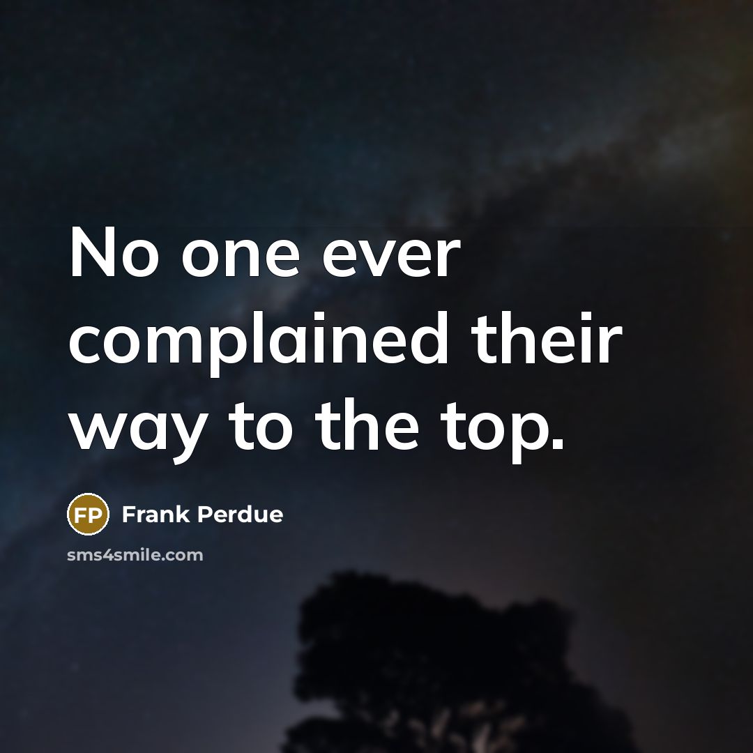 “No one ever complained their way to the top.…” quote by Frank Perdue