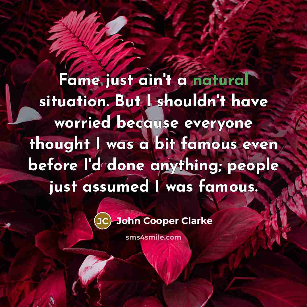 “Fame just ain't a natural situation. But I shouldn't have…” quote by John Cooper Clarke