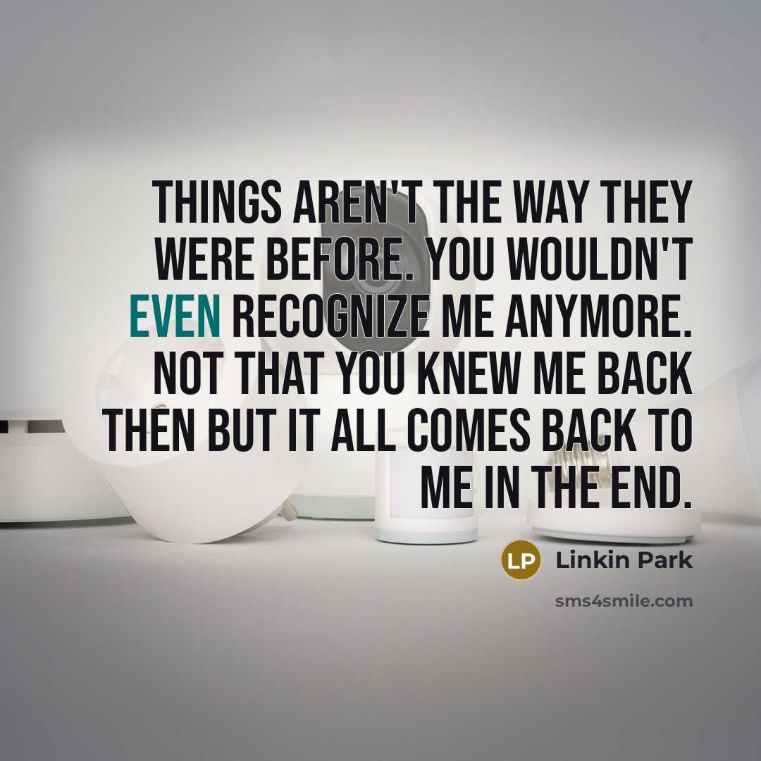 “Things aren't the way they were before. You wouldn't even recognize me anymore. Not that you knew me back then but it all comes back to me in the end.” quote by Linkin Park