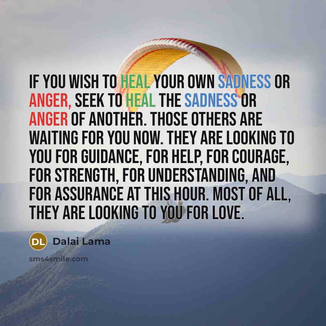 “If you wish to heal your own sadness or anger,…” quote by Dalai Lama