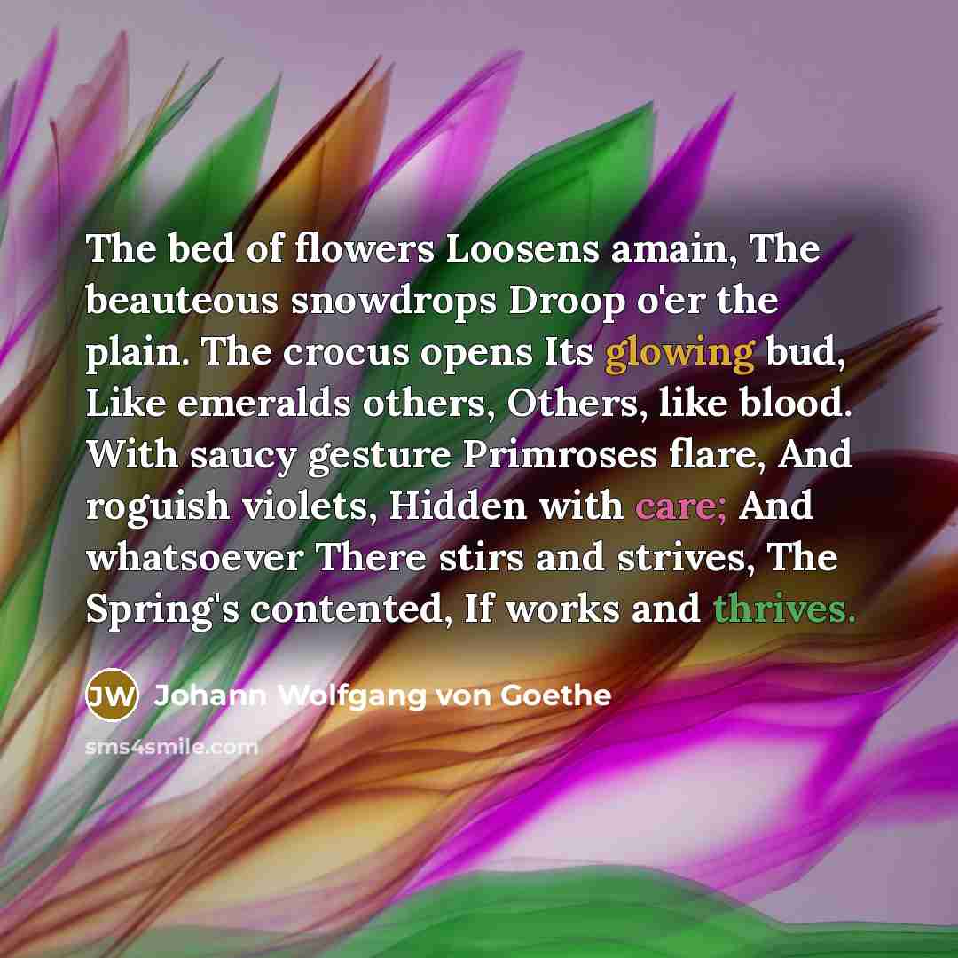 “The bed of flowers Loosens amain, The beauteous snowdrops Droop…” quote by Johann Wolfgang von Goethe