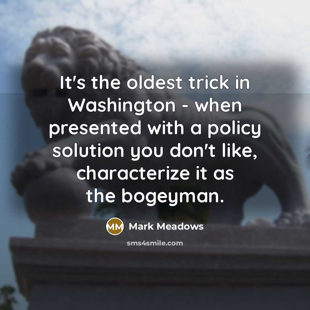“It's the oldest trick in Washington - when presented with a policy solution you don't like, characterize it as the bogeyman.” quote by Mark Meadows