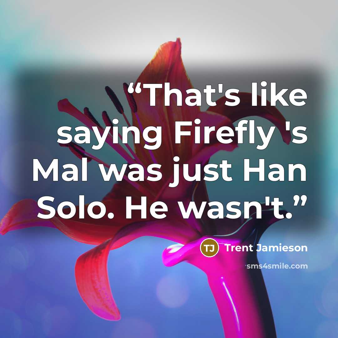 “That's like saying Firefly 's Mal was just Han Solo. He wasn't.” quote by Trent Jamieson