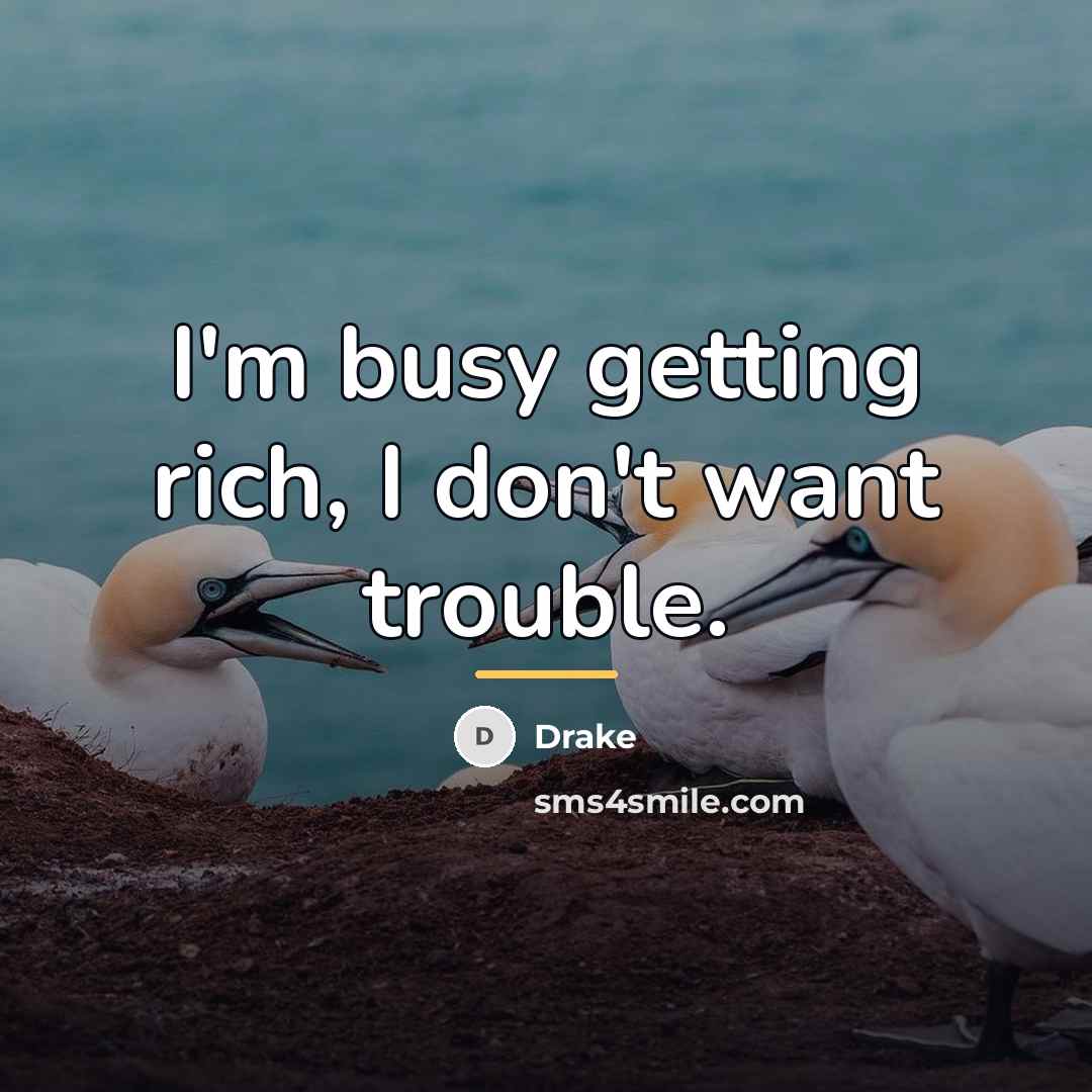 “I'm busy getting rich, I don't want trouble.…” quote by Drake