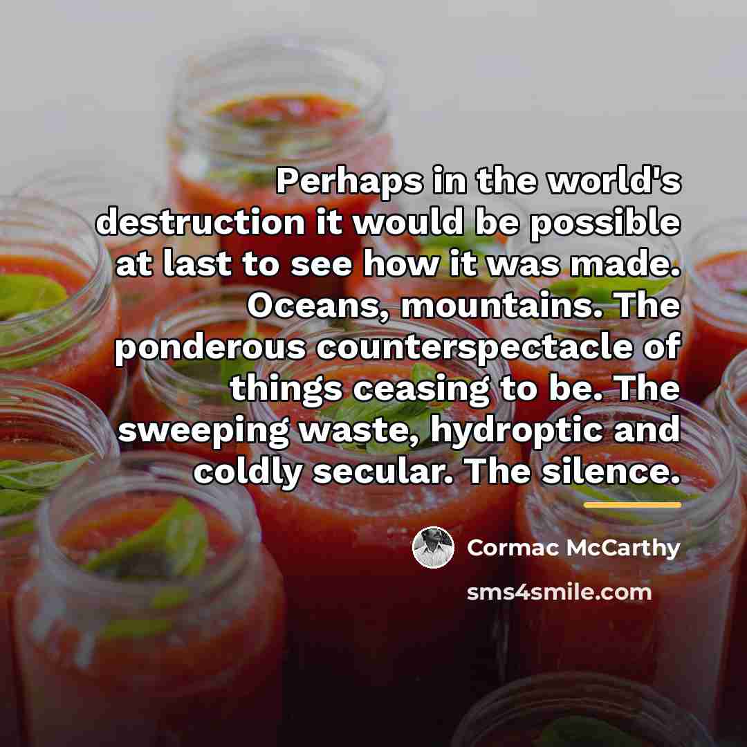 “Perhaps in the world's destruction it would be possible at…” quote by Cormac McCarthy