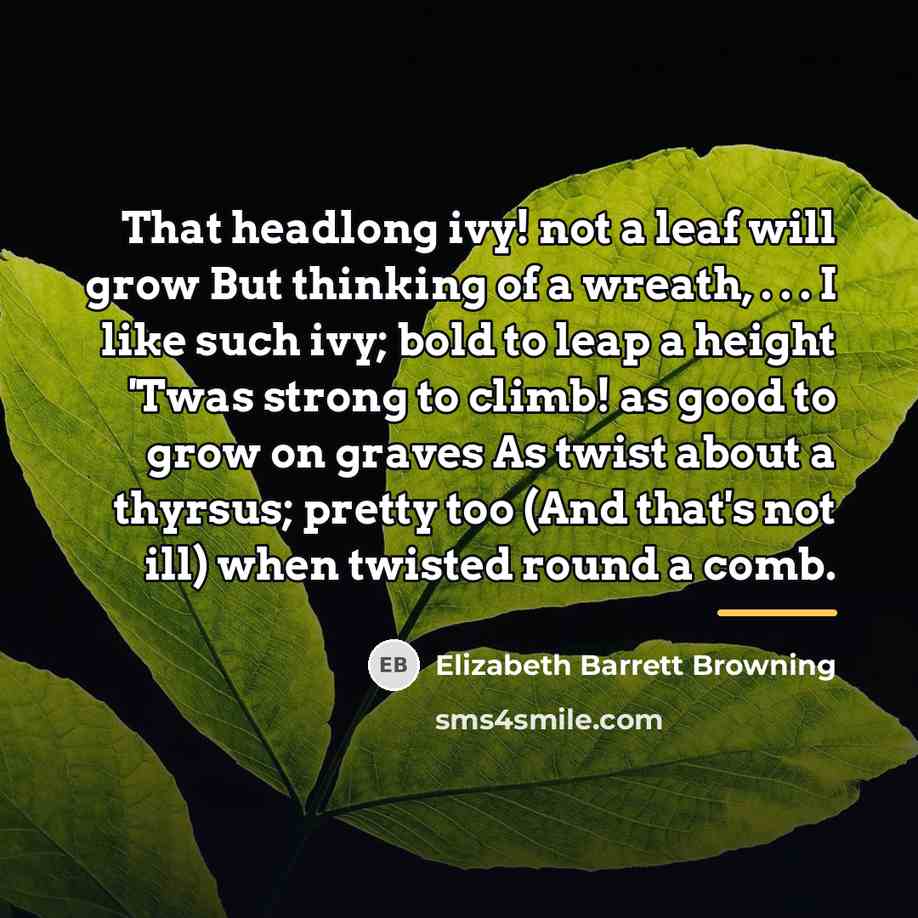 “That headlong ivy! not a leaf will grow But thinking…” quote by Elizabeth Barrett Browning