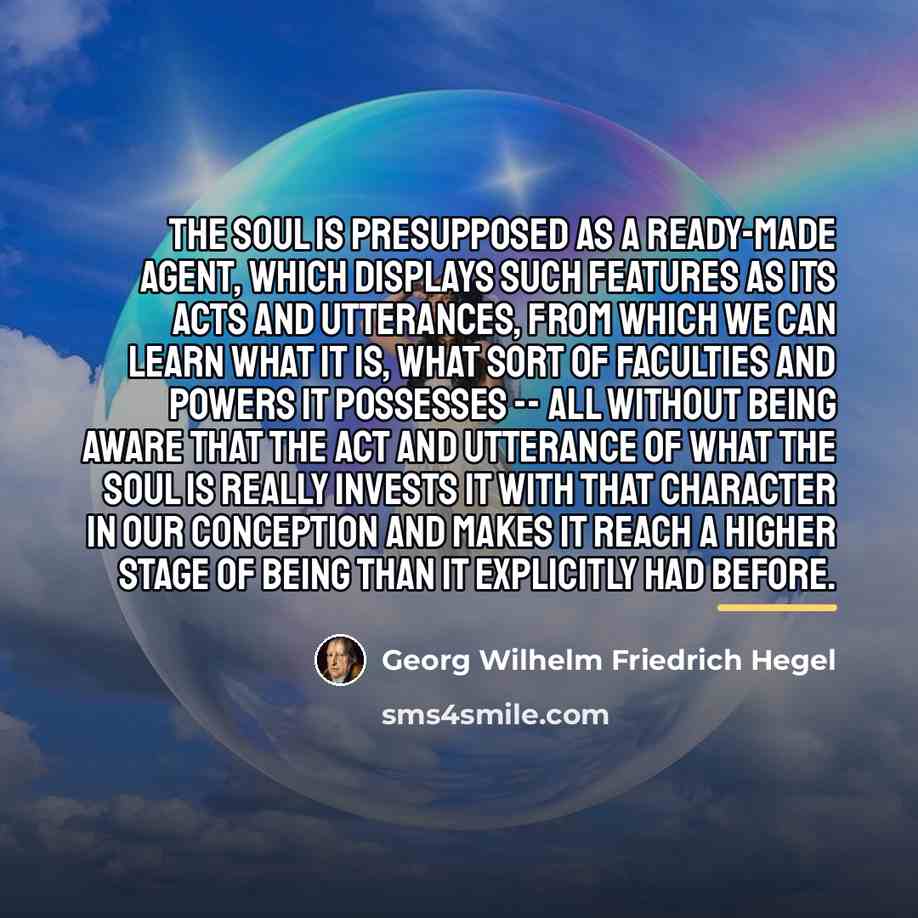 “The soul is presupposed as a ready-made agent, which displays…” quote by Georg Wilhelm Friedrich Hegel