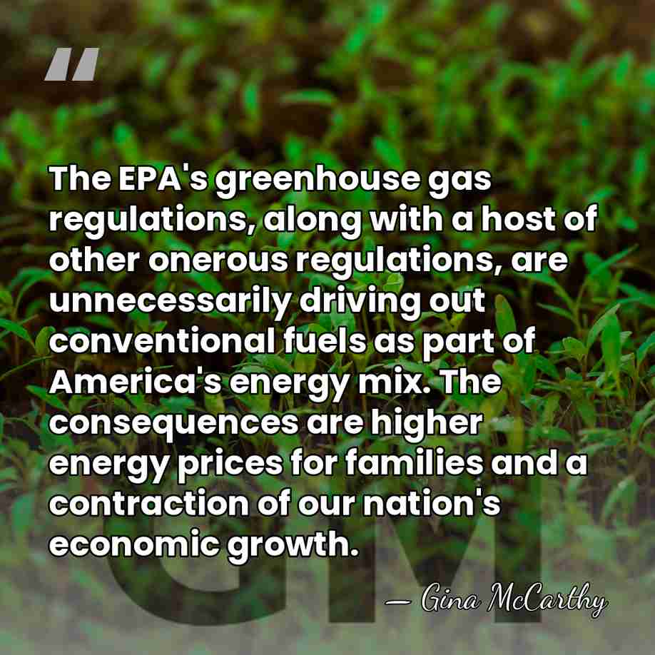 The EPA's greenhouse gas regulations, along with a host of other onerous&hellip; - Gina McCarthy