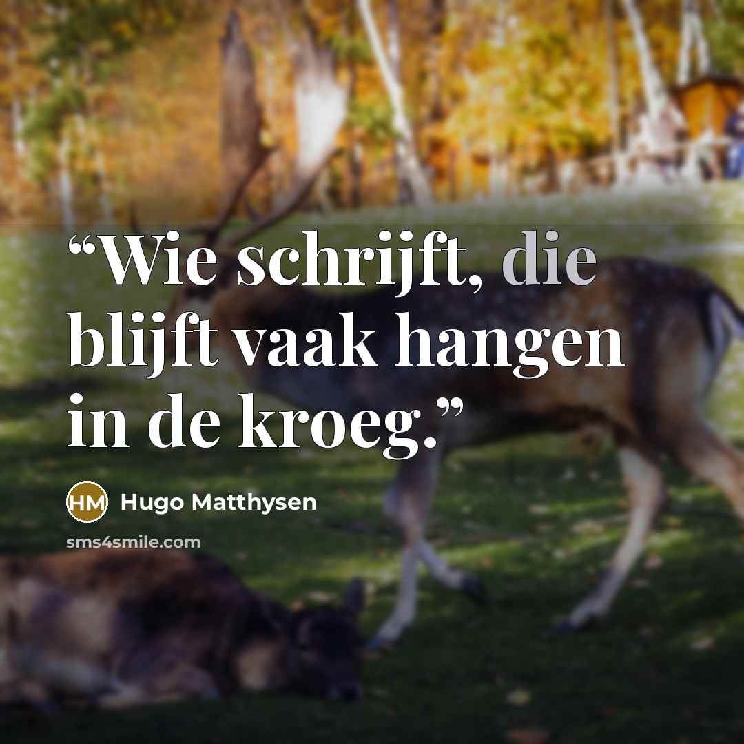 “Wie schrijft, die blijft vaak hangen in de kroeg.” quote by Hugo Matthysen