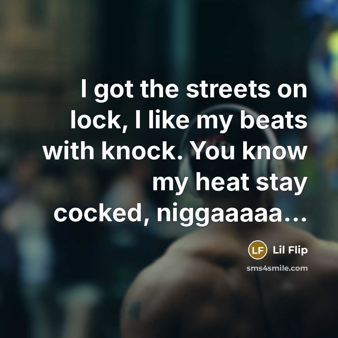 “I got the streets on lock, I like my beats with knock. You know my heat stay cocked, niggaaaaa...” quote by Lil Flip