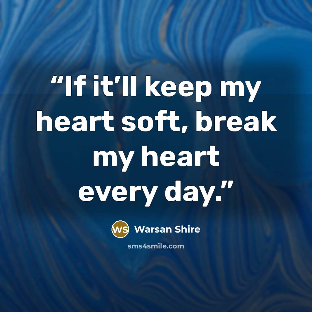 “If it’ll keep my heart soft, break my heart every day.” quote by Warsan Shire