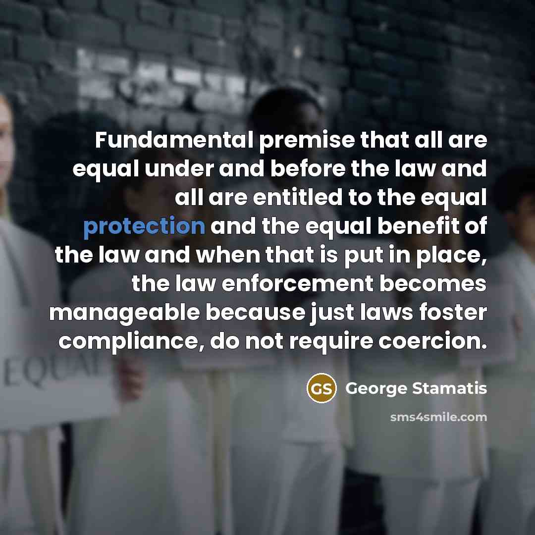 “Fundamental premise that all are equal under and before the…” quote by George Stamatis