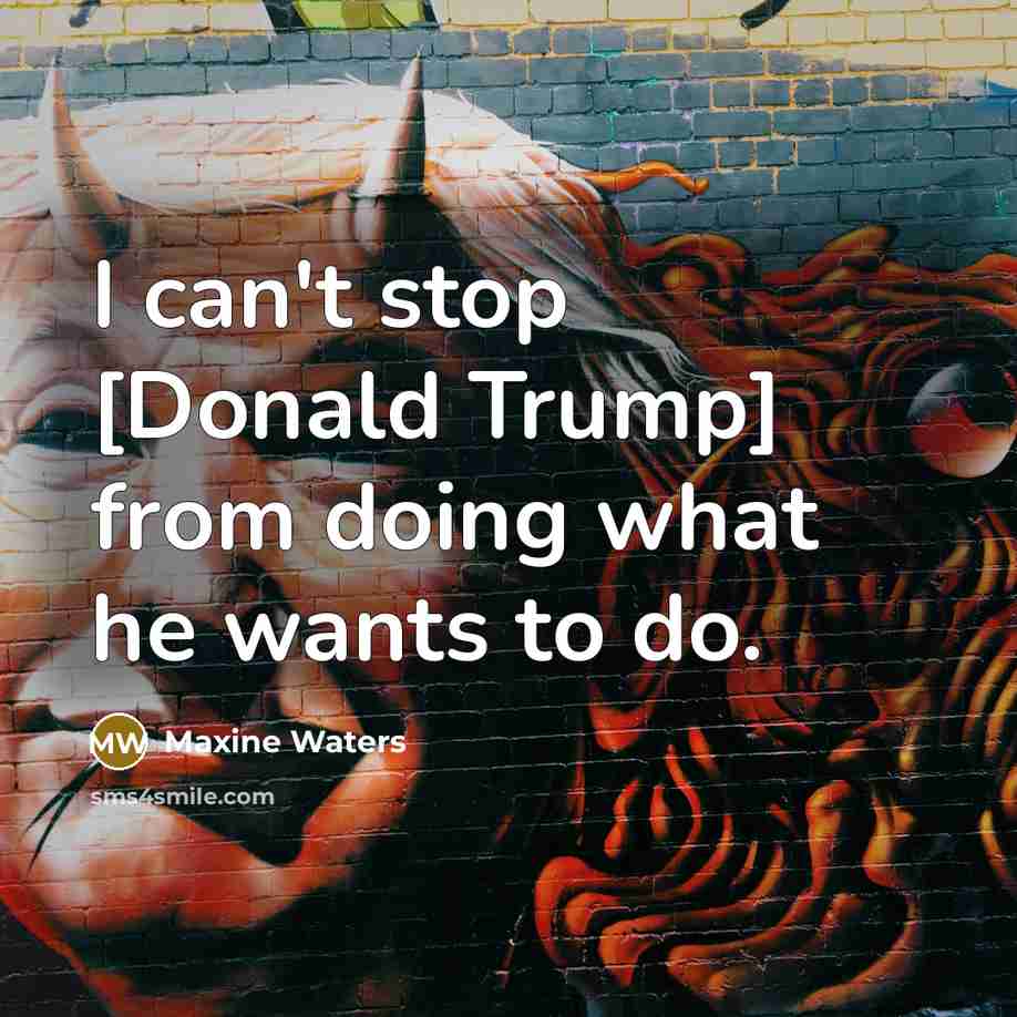 “I can't stop [Donald Trump] from doing what he wants to do.” quote by Maxine Waters