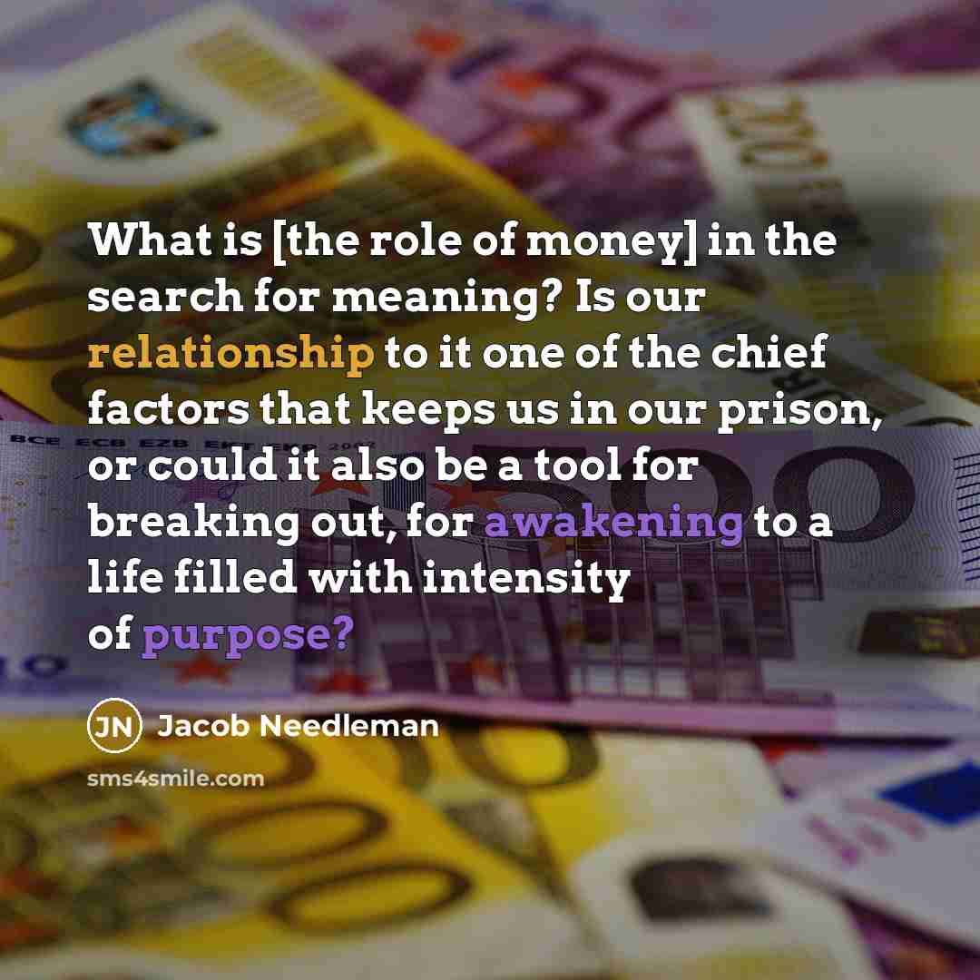 “What is [the role of money] in the search for…” quote by Jacob Needleman