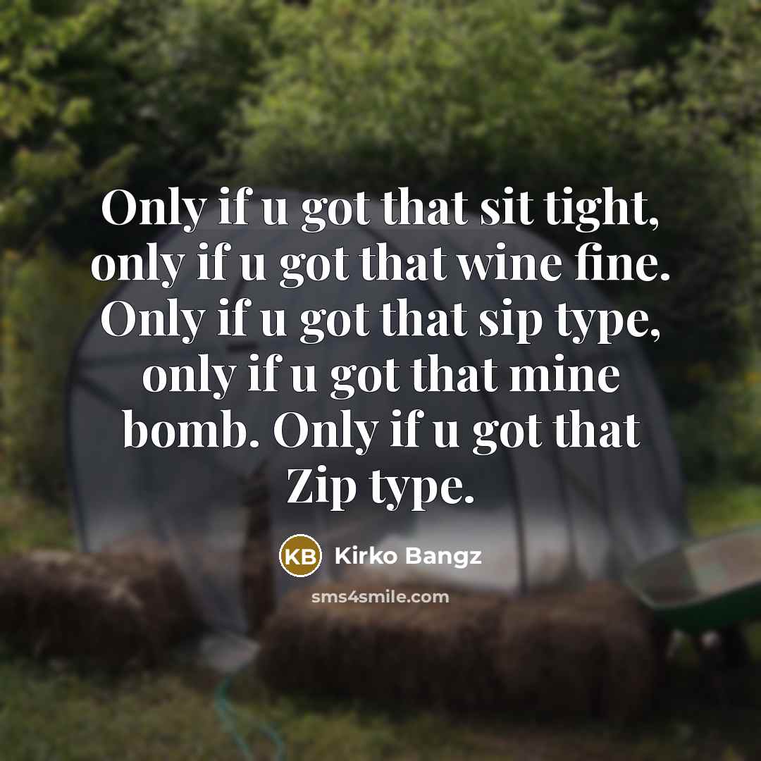 “Only if u got that sit tight, only if u got that wine fine. Only if u got that sip type, only if u got that mine bomb. Only if u got that Zip type.” quote by Kirko Bangz